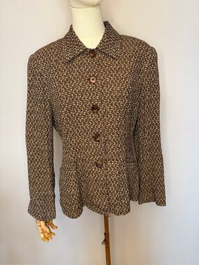 Vintage 90s Tweed Blazer Jacket – Marled Brown Career Style